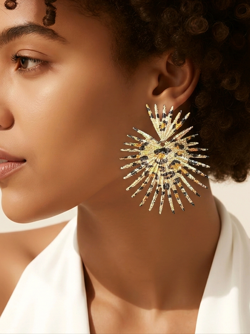 Leopard Print Sunburst Earrings Gold Statement Oversized Animal Glam Baddie Y2K